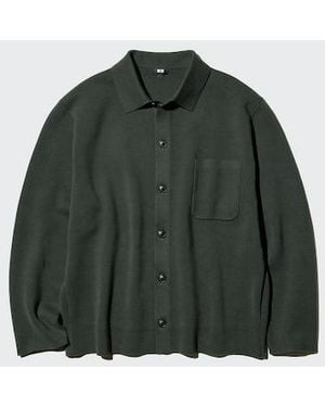 Uniqlo Milano Ribbed Shirt Collar Cardigan - Blue
