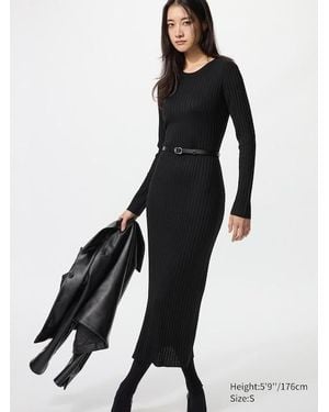 Uniqlo Vestito Misto Merino A Coste - Nero
