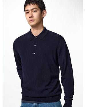 Uniqlo 100% Merino Polo Jumper - Blue