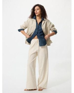 Uniqlo Linen Blend Easy Trousers (Striped, Longer) - Natural