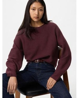 Uniqlo 3D Knit Seamless Cotton Crew Neck Volume Sleeve Jumper - Red