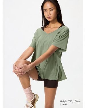 Uniqlo Airism Relaxed V Neck T-Shirt - Green