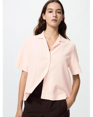 Uniqlo Linen Blend Open Collar Shirt (Short Sleeve) - Natural