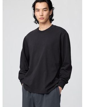 Uniqlo Airism Cotton Crew Neck T-Shirt (Long Sleeve) - Blue