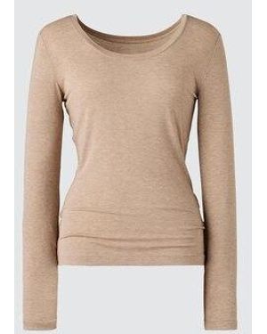 Uniqlo Heattech Extra Warm Cashmere Blend Scoop Neck T-Shirt - Natural