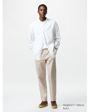 Uniqlo Pantalón Lino Mezcla Relax (Rayas) - Blanco