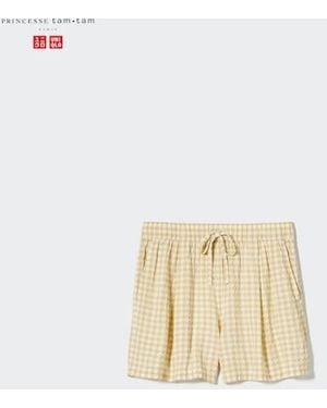 Uniqlo Pantaloncini Comodi Tessuto Increspato A Quadretti - Bianco
