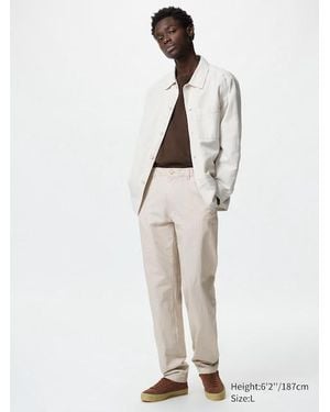Uniqlo Pantalón Lino Mezcla Relax (Largo, Rayas) - Blanco