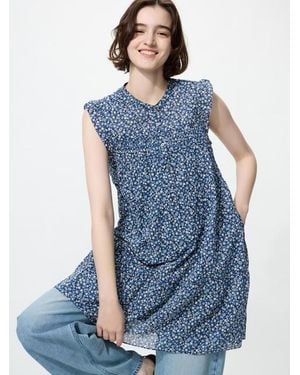 Uniqlo Cotton Tiered Dress (Sleeveless, Printed) - Blue