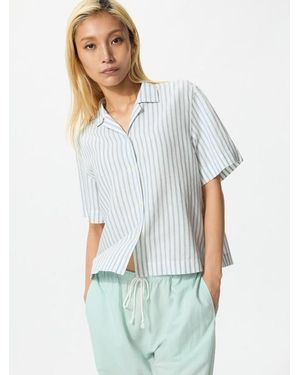 Uniqlo Linen Blend Open Collar Shirt (Striped, Short Sleeve) - White