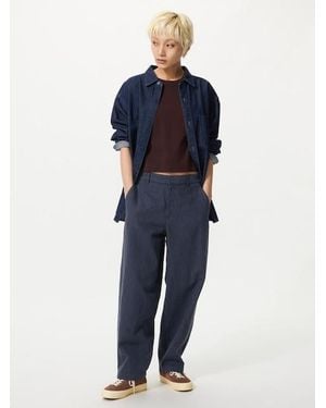 Uniqlo Linen Cotton Tapered Trousers (Striped) - Blue