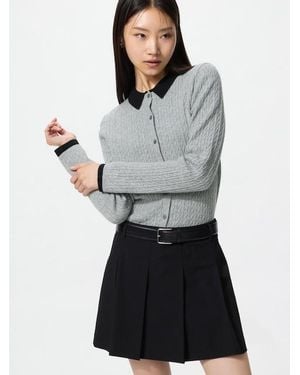 Uniqlo Mini Cable Knit V Neck Cardigan - Grey