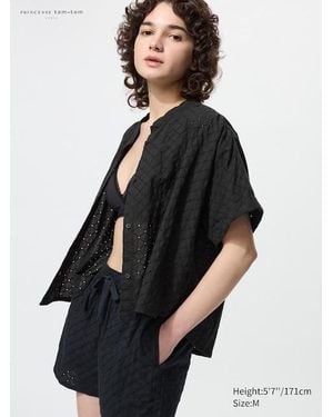 Uniqlo Baumwolle Bluse (Bestickt) - Schwarz