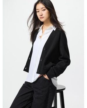 Uniqlo Smooth Cotton V Neck Cardigan - Black