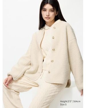 Uniqlo Pile Lined Fleece Relaxed Cardigan - Natural
