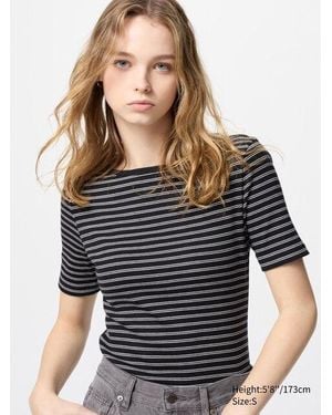 Uniqlo T-Shirt A Coste Scollo A Barchetta A Righe - Blu