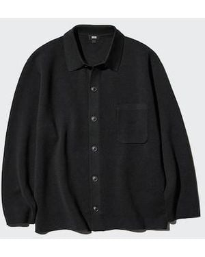 Uniqlo Milano Ribbed Shirt Collar Cardigan - Black