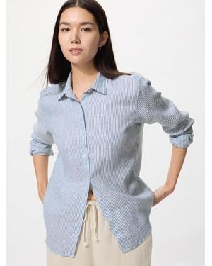 Uniqlo 100% Premium Linen Shirt (Striped) - Blue