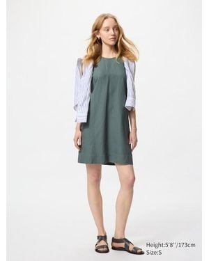 Uniqlo Vestito Misto Lino Senza Maniche - Blu