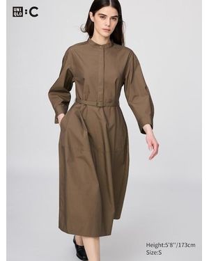 Uniqlo Cotton Volume Sleeve Dress - Brown