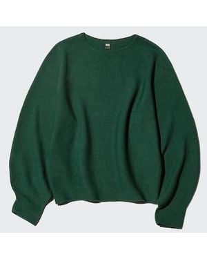 Uniqlo 3D Knit Seamless Cotton Crew Neck Volume Sleeve Jumper - Green