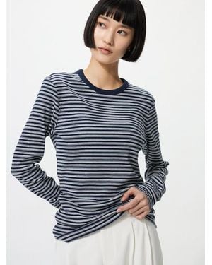 Uniqlo Soft Ribbed T-Shirt (Striped, Long Sleeve) - Blue