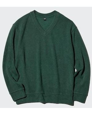 Uniqlo Fleece Langarmshirt (Gerippt, V-Ausschnitt) - Grün
