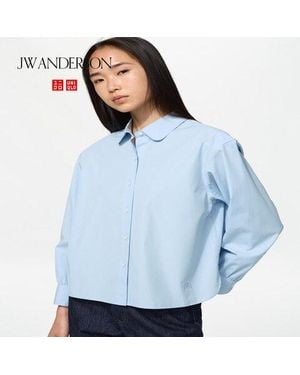 Uniqlo Camisa Algodón Manga Volumen - Azul