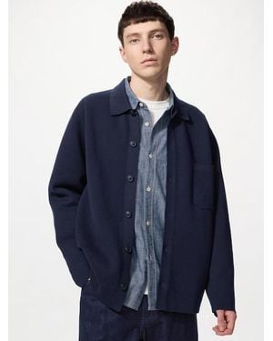 Uniqlo Milano Ribbed Shirt Collar Cardigan - Blue