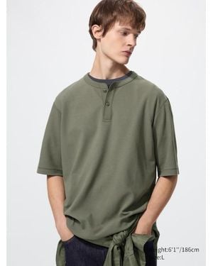 Uniqlo Dry Waffle Henley Neck T-Shirt - Green