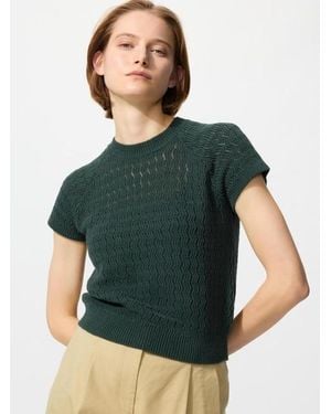 Uniqlo Textured Linen Crew Neck Jumper (Short Sleeve) - Green