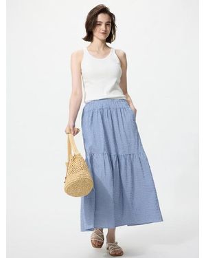 Uniqlo Tiered Maxi Skirt (Gingham, Longer) - Blue