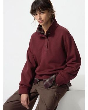 Uniqlo Button-Up Sweat Pullover - Red