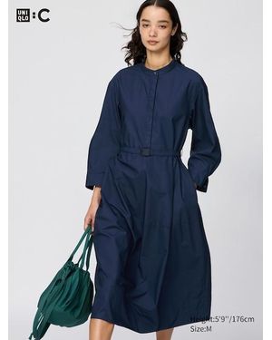 Uniqlo Cotton Volume Sleeve Dress - Blue