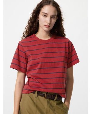Uniqlo Washed Cotton Boxy T-Shirt (Striped) - Red