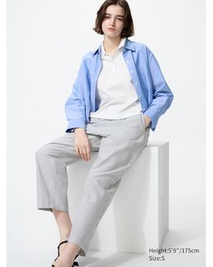 Uniqlo Cotton Relaxed Ankle Trousers (Striped) - Blue