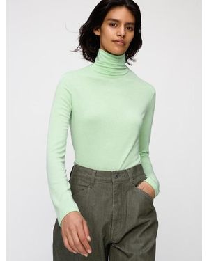 Uniqlo Heattech Extracálido Camiseta Térmica Cashmere Mezcla Cuello Alto - Verde