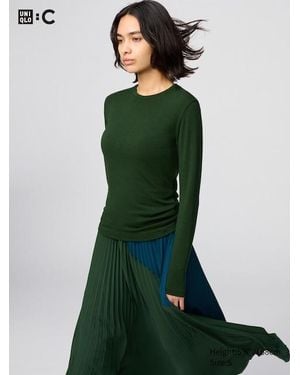 Uniqlo Heattech Extracálido Camiseta Térmica Cashmere Mezcla Cuello Redondo - Verde