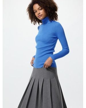 Uniqlo 100% Merino Ribbed Turtleneck Jumper - Blue