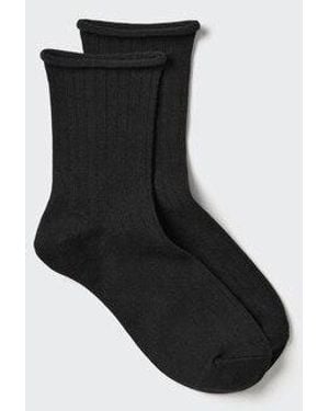 Uniqlo Heattech Thermo Socken (Gerippt, Gerollter Bund) - Schwarz