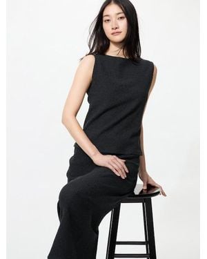 Uniqlo Shirring Boat Neck T-Shirt (Sleeveless) - Black