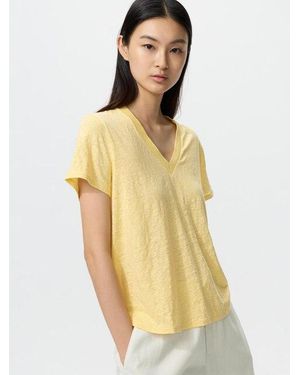 Uniqlo 100% Linen V Neck T-Shirt - Metallic