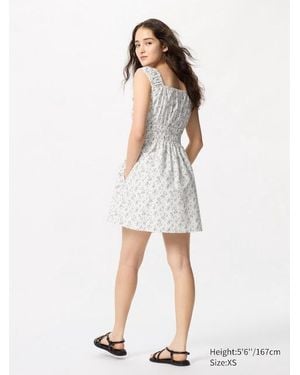 Uniqlo Vestito Corto Arricciato Cotone - Bianco