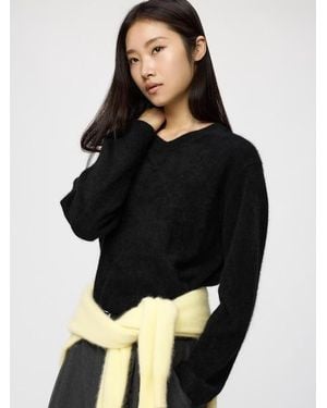 Uniqlo Fluffy 100% Cashmere Relaxed V Neck Jumper - Black