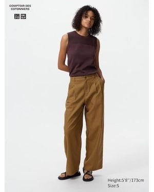 Uniqlo Linen Blend Straight Trousers - Brown