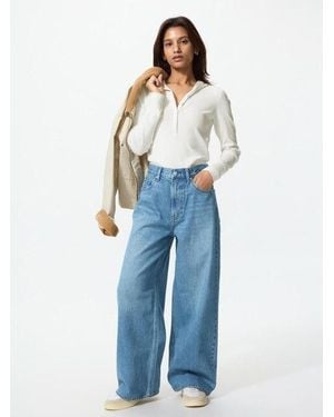 Uniqlo Weite Jeans (High Waist, Kurz) - Blau