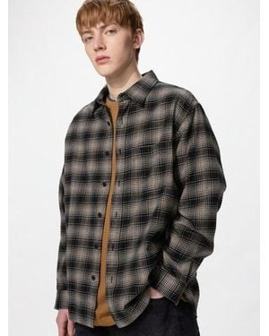 Uniqlo Flannel Shirt (Regular Collar, Check) - Grey