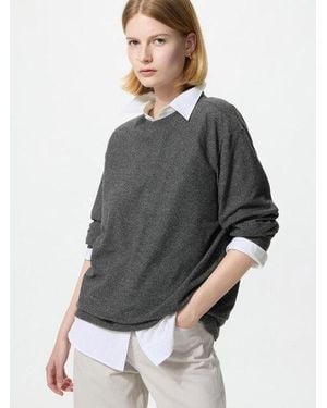 Uniqlo Fleece Langarmshirt (Soft, Rundhals) - Grau