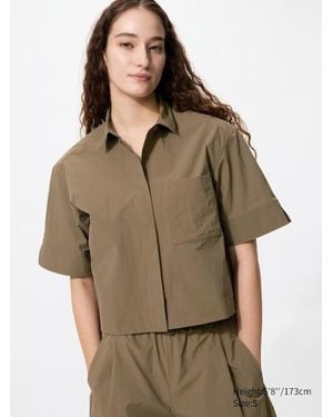 Uniqlo Camicia Nylon Taglio Corto Maniche Corte - Marrone