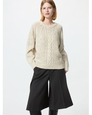 Uniqlo Low Gauge Cable Knit Crew Neck Jumper - Natural